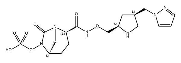 (2S,5R)-N-{[(2R,4R)-4-(1H-PYRAZOL-1-YLMETHYL)-PYRROLIDIN-2-YL]METHYLOXY}-7-OXO-6-(SULFOOXY)-1,6-DIAZ 结构式