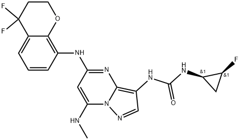 Urea,N-[5-[(4,4-difluoro-3,4-dihydro-2H-1-benzopyran-8-yl)amino]-7-(methylamino)pyrazolo[1,5-a]pyrimidin-3-yl]-N'-[(1R,2S)-2-fluorocyclopropyl]- 结构式