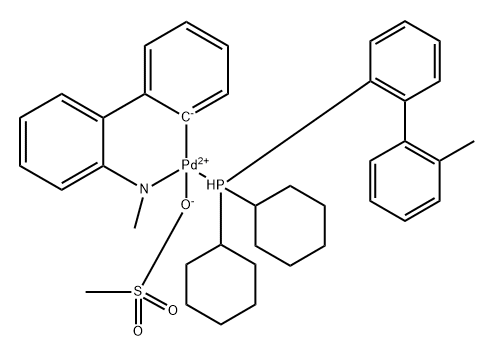 甲烷磺酸(2-二环己基膦基-2'-甲基-1,1'-联苯基)(2'-甲氨基-1,1'-联苯-2-基)钯(II) 结构式