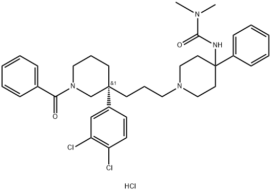 N1-[1-3-[(3R)-1-Benzoyl-3-(3-(3,4-dichlorophenyl)-3-piperidinyl]propyl]-4-phenyl-piperidinyl]-N,N-dimethylurea  hydrochloride 结构式
