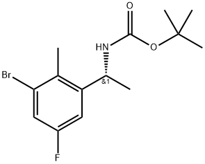 叔丁基(R)-(1-(3-溴-5-氟-2-甲基苯基)乙基)氨基甲酸酯 结构式