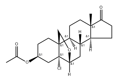 (3S,5R,6R,8S,9S,10R,13S,14S)-5-Chloro-13-methyl-17-oxohexadecahydro-6,10-(epoxymethano)cyclopenta[a]phenanthren-3-ylacetate 结构式