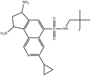 7,9-diamino-3-cyclopropyl-N-(2-fluoro-2-methylpropyl)-8,9-dihydro-7H-cyclopenta[h]isoquinoline-5-sulfonamide 结构式