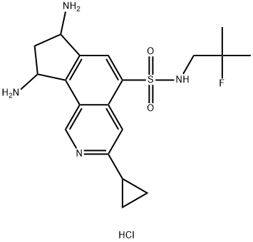 7,9-diamino-3-cyclopropyl-N-(2-fluoro-2-methylpropyl)-8,9-dihydro-7H-cyclopenta[h]isoquinoline-5-sulfonamidedihydrochloride 结构式