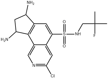 7,9-diamino-3-chloro-N-(2-fluoro-2-methylpropyl)-8,9-dihydro-7H-cyclopenta[h]isoquinoline-5-sulfonamide 结构式