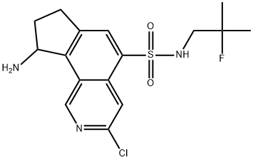 9-amino-3-chloro-N-(2-fluoro-2-methylpropyl)-8,9-dihydro-7H-cyclopenta[h]isoquinoline-5-sulfonamide 结构式