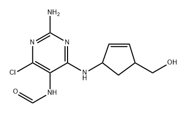 N-(2-Amino-4-chloro-6-((4-(hydroxymethyl)cyclopent-2-en-1-yl)amino)pyrimidin-5-yl)formamide 结构式