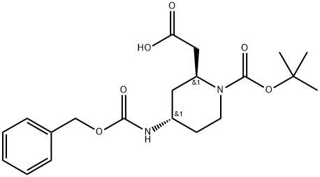 2-((2S,4S)-4-((苄氧基)羰基)氨基)-1-(叔丁氧基羰基)哌啶-2-基)乙酸 结构式