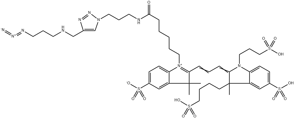 3H-Indolium, 1-[6-[[3-[4-[[(3-azidopropyl)amino]methyl]-1H-1,2,3-triazol-1-yl]propyl]amino]-6-oxohexyl]-2-[3-[1,3-dihydro-3-methyl-5-sulfo-3-(4-sulfobutyl)-1-(3-sulfopropyl)-2H-indol-2-ylidene]-1-propen-1-yl]-3,3-dimethyl-5-sulfo-, inner salt 结构式