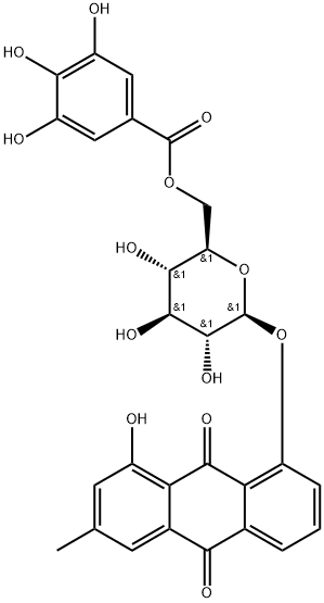 9,10-Anthracenedione, 1-hydroxy-3-methyl-8-[[6-O-(3,4,5-trihydroxybenzoyl)-β-D-glucopyranosyl]oxy]- 结构式