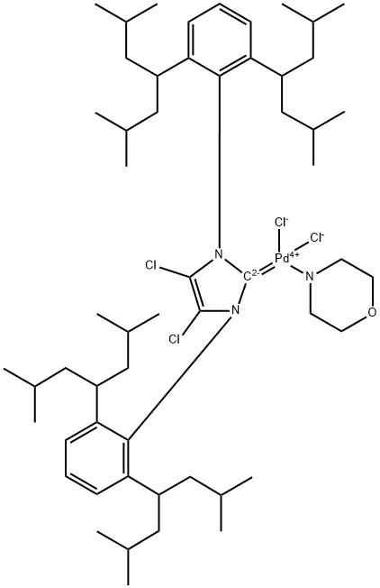 (SP-4-1)-[1,3-Bis[2,6-bis[3-methyl-1-(2-methylpropyl)butyl]phenyl]-4,5-dichloro-1,3-dihydro-2H-imidazol-2-ylidene]dichloro(morpholine-κN4)palladium 结构式