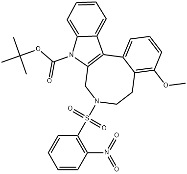 tert-butyl4-methoxy-7-((2-nitrophenyl)sulfonyl)-5,6,7,8-tetrahydro-9H-benzo[5,6]azocino[3,4-b]indole-9-carboxylate 结构式