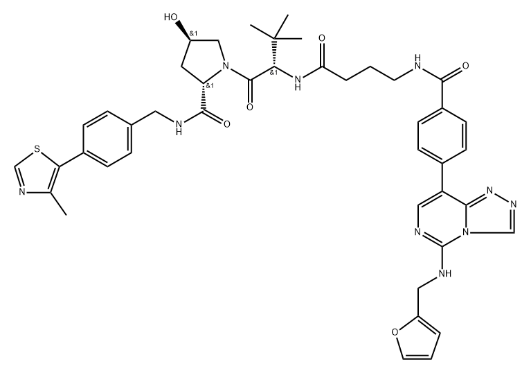 (2S,4R)-1-((S)-2-(4-(4-(5-((呋喃-2-基甲基)氨基)-[1,2,4]三唑并[4,3-C]嘧啶-8-基)苯甲酰氨基)丁酰氨基)-3,3-二甲基丁酰基)-4-羟基-N-(4-(4-甲基噻唑-5-基)苄基)吡咯烷-2-甲酰胺 结构式