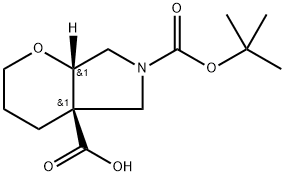 REL-(4AS,7AR)-6-(叔丁氧基羰基)六氢吡喃并[2,3-C]吡咯-4A(2H)-羧酸 结构式