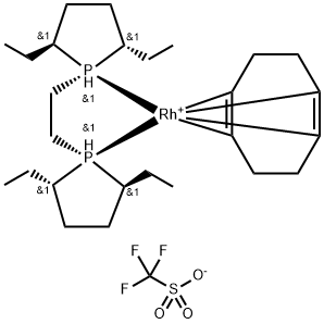 1,2-双((2S,5S)-2,5-二乙基磷杂环戊烷基)乙烷(环辛二烯)铑(I) 三氟甲磺酸盐 结构式