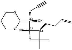 rel-(αR)-α-[(1R,2S)-2-(3-Buten-1-yl)-3,3-dimethylcyclobutyl]-α-2-propyn-1-yl-1,3-dithiane-2-methanol 结构式