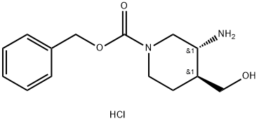 1-Piperidinecarboxylic acid, 3-amino-4-(hydroxymethyl)-, phenylmethyl ester, hydrochloride (1:1), (3R,4S)-rel- 结构式