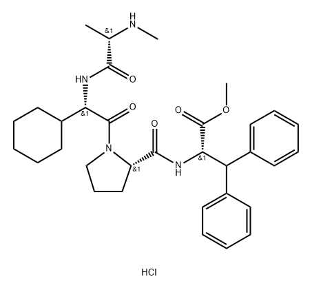 (S)-甲基 2-((S)-1-((S)-2-环己基-2-((S)-2-(甲胺基)丙胺基)乙酰基)吡咯烷-2-甲酰胺基)-3,3-二苯丙酸酯 2,2,2-三氟乙酸盐 结构式