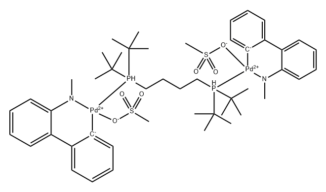 [1,4-双(二叔丁基膦基)丁烷]双[甲磺酸(2'-甲氨基-1,1'-联苯-2-基)钯(II)] 结构式