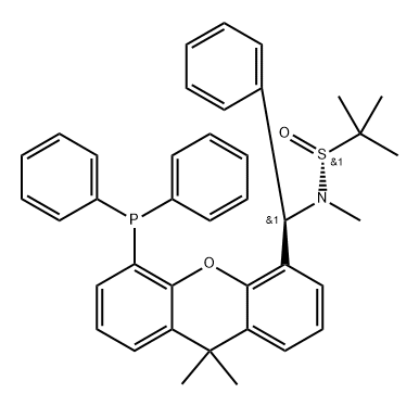 S(R)]-N-[(R)-[5-(二苯基膦)-9,9-二甲基-9H-4-氧杂蒽]苯甲基]-N-甲基-2-叔丁基亚磺酰胺 结构式