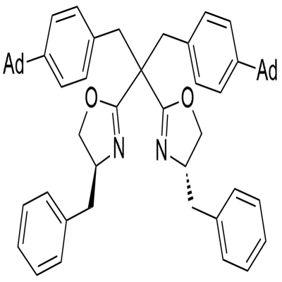 (4S,4'S)-2,2'-(1,3-双(4-(金刚烷-1-基)苯基)丙烷-2,2-二基)双(4-苄基-4,5-二氢恶唑) 结构式