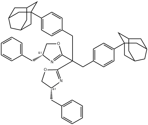 (4R,4'R)-2,2'-(1,3-双(4-(金刚烷-1-基)苯基)丙烷-2,2-二基)双(4-苄基-4,5-二氢恶唑) 结构式