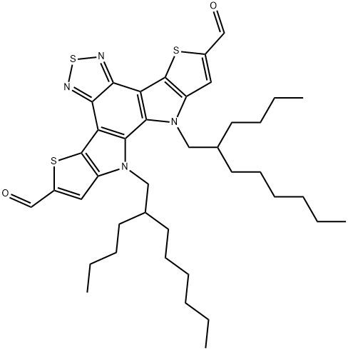 10,11-双(2-丁基辛基)-10,11-二氢-[1,2,5]噻二唑并[3,4-E]噻吩并[2',3':4,5]吡咯并[3,2- G]噻吩并[3,2-B]吲哚-2,8-二甲醛 结构式