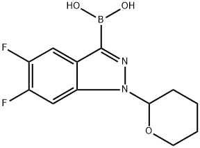 (5,6-二氟-1-(四氢-2H-吡喃-2-基)-1H-吲唑-3-基)硼酸 结构式