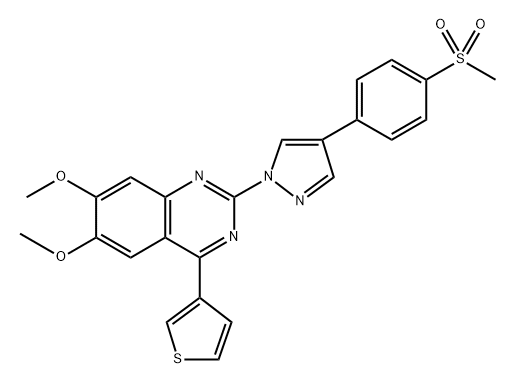 6,7-二甲氧基-2-[4-[4-(甲基磺酰基)苯基]-1-吡唑基]-4-(3-噻吩基)喹唑啉 结构式