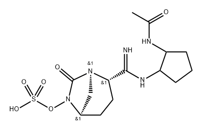 (2S,5R)-2-(N-(2-ACETAMIDOCYCLOPENTYL)CARBAMIMIDOYL)-7-OXO-1,6-DIAZABICYCLO[3.2.1]OCTAN-6-YL HYDROGEN 结构式