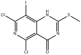 5,7-二氯-8-碘-2-(甲硫基)嘧啶[4,3-D]嘧啶-4(3H)-酮 结构式