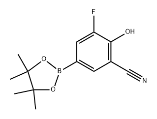 3-氟-2-羟基-5-(4,4,5,5-四甲基-1,3,2-二氧硼杂环戊烷-2-基)苄腈 结构式