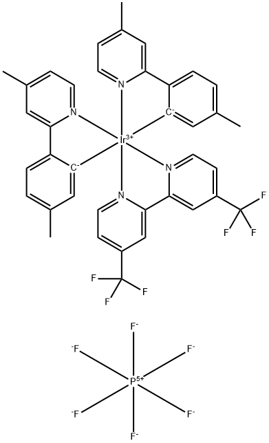 二[2-对甲苯基-4-甲基吡啶][4,4'-二(三氟甲基)-2,2'-联吡啶]铱(III)六氟磷酸盐 结构式