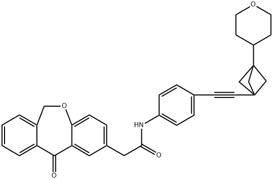 2-(11-oxo-6,11-dihydrodibenzo[b,e]oxepin-2-yl)-N-(4-((3-(tetrahydro-2H-pyran-4-yl)bicyclo[1.1.1]pentan-1-yl)ethynyl)phenyl)acetamide 结构式