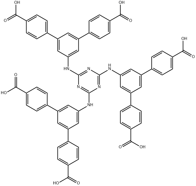 5',5'''',5'''''''-((1,3,5-triazine-2,4,6-triyl)tris(azanediyl))tris(([1,1':3',1''-terphe-nyl]-4,4''-dicarboxylic acid)) 结构式