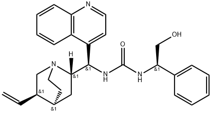 1-((R)-2-羟基-1-苯乙基)-3-((S)-喹啉-4-基((1S,2S,4S,5R)-5-乙烯基奎宁环-2-基)甲基)脲 结构式