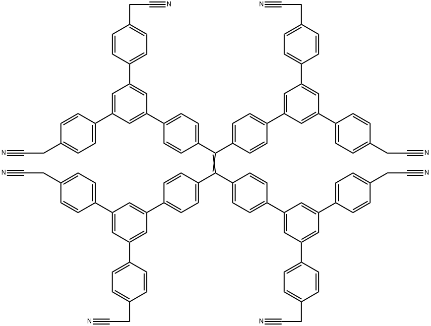 2,2',2'',2''',2'''',2''''',2'''''',2'''''''-((乙烯-1,1,2,2-四基四(苯-4,1-二基))四([1,1':3',1''-三联苯]-5',4,4''-三基))八乙腈 结构式