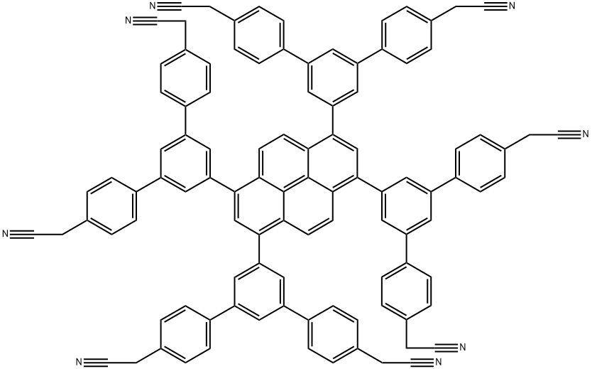 2,2',2'',2''',2'''',2''''',2'''''',2'''''''-(芘-1,3,6,8-四基四([1,1':3',1''-三联苯]-5',4,4''-三基))八乙腈 结构式