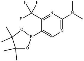 N,N-二甲基-5-(4,4,5,5-四甲基-1,3,2-二氧硼杂环戊烷-2-基)-4-(三氟甲基)嘧啶-2-胺 结构式