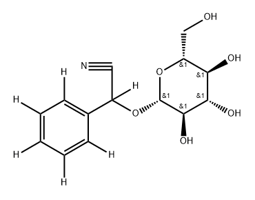 2-(phenyl-d5)-2-(((2R,3R,4S,5S,6R)-3,4,5-trihydroxy-6-(hydroxymethyl)tetrahydro-2H-pyran-2-yl)oxy)acetonitrile-d 结构式