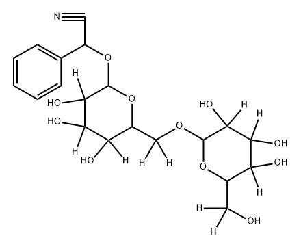 2-phenyl-2-((3,4,5-trihydroxy-6-(((3,4,5-trihydroxy-6-(hydroxymethyl-d2)tetrahydro-2H-pyran-2-yl-3,4,5-d3)oxy)methyl-d2)tetrahydro-2H-pyran-2-yl-3,4,5-d3)oxy)acetonitrile 结构式