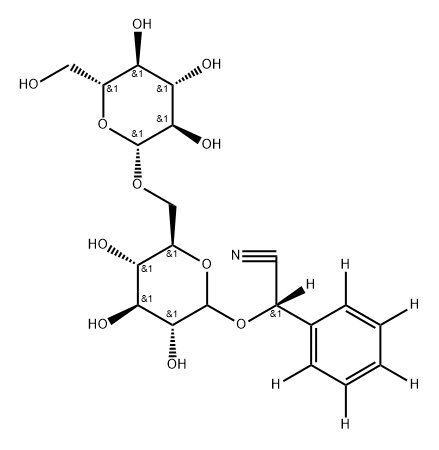 2-(phenyl-d5)-2-(((3R,4S,5S,6R)-3,4,5-trihydroxy-6-((((2R,3R,4S,5S,6R)-3,4,5-trihydroxy-6-(hydroxymethyl)tetrahydro-2H-pyran-2-yl)oxy)methyl)tetrahydro-2H-pyran-2-yl)oxy)acetonitrile-d 结构式