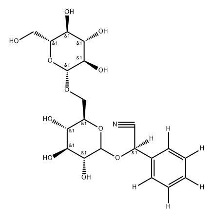 2-(phenyl-d5)-2-(((3R,4S,5S,6R)-3,4,5-trihydroxy-6-((((2R,3R,4S,5S,6R)-3,4,5-trihydroxy-6-(hydroxymethyl)tetrahydro-2H-pyran-2-yl)oxy)methyl)tetrahydro-2H-pyran-2-yl)oxy)acetonitrile-d 结构式