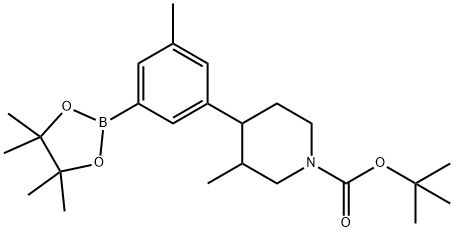 tert-butyl 3-methyl-4-(3-methyl-5-(4,4,5,5-tetramethyl-1,3,2-dioxaborolan-2-yl)phenyl)piperidine-1-carboxylate 结构式
