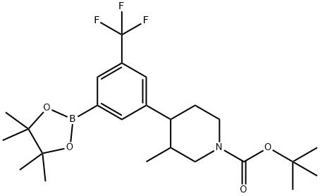 tert-butyl 3-methyl-4-(3-(4,4,5,5-tetramethyl-1,3,2-dioxaborolan-2-yl)-5-(trifluoromethyl)phenyl)piperidine-1-carboxylate 结构式