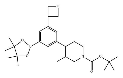 tert-butyl 3-methyl-4-(3-(oxetan-3-yl)-5-(4,4,5,5-tetramethyl-1,3,2-dioxaborolan-2-yl)phenyl)piperidine-1-carboxylate 结构式