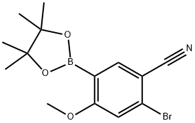 2-bromo-4-methoxy-5-(4,4,5,5-tetramethyl-1,3,2-dioxaborolan-2-yl)benzonitrile 结构式