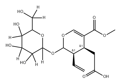 2-((3R,4S)-5-(methoxycarbonyl)-2-((3,4,5-trihydroxy-6-(hydroxymethyl-d2)tetrahydro-2H-pyran-2-yl-2,3,4,5-d4)oxy)-3-vinyl-3,4-dihydro-2H-pyran-4-yl)acetic acid 结构式