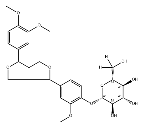 (2S,3R,4S,5S,6R)-2-(4-(4-(3,4-dimethoxyphenyl)tetrahydro-1H,3H-furo[3,4-c]furan-1-yl)-2-methoxyphenoxy)-6-(hydroxymethyl-d2)tetrahydro-2H-pyran-3,4,5-triol 结构式