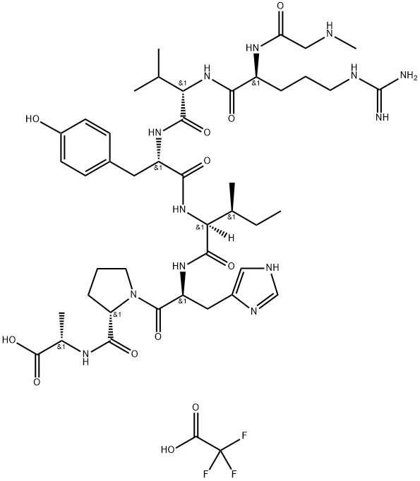 (S)-2-((S)-1-((6S,9S,12S,15S,18S)-18-((1H-咪唑-5-基)甲基)-15-((S)-仲丁基)-6-(3-胍基丙基)-12-(4-羟基苄基)-9-异丙基-4,7,10,13,16-五氧代 -2,5,8,11,14,17-六氮杂十九烷-19-酰基)吡咯烷-2-甲酰胺基)丙酸三氟乙酸盐 结构式